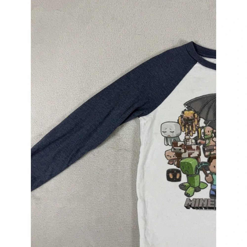 Old Navy Minecraft Graphic Raglan Long Sleeve T-Shirt Boys Size S 6-7 Blue Gray